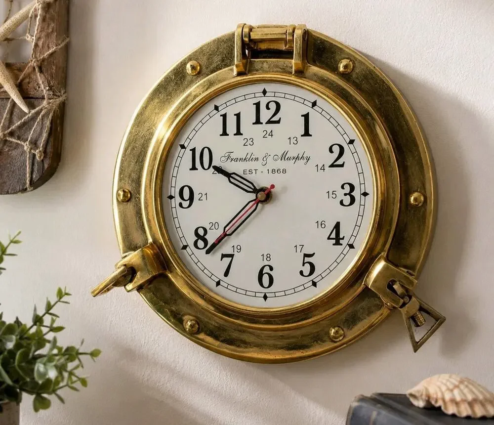 Franklin & Murphy Brass Nautical Porthole Wall Clock 9
